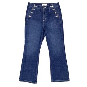 LOFT The Curvy Kick Crop Sailor Button High Rise Denim Jeans Womens 8P Dark Blue